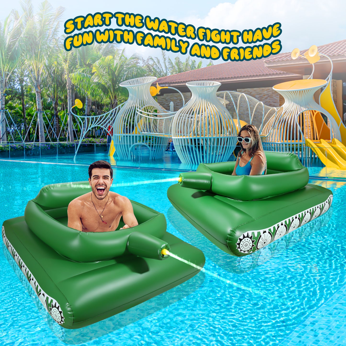 Giant Inflatable Tank Ride On Pool Float, Blow Up Tank Pool Floatie with Functional Pump-Action Water Cannon for Adults & Kids Ages 5+(1Pack)