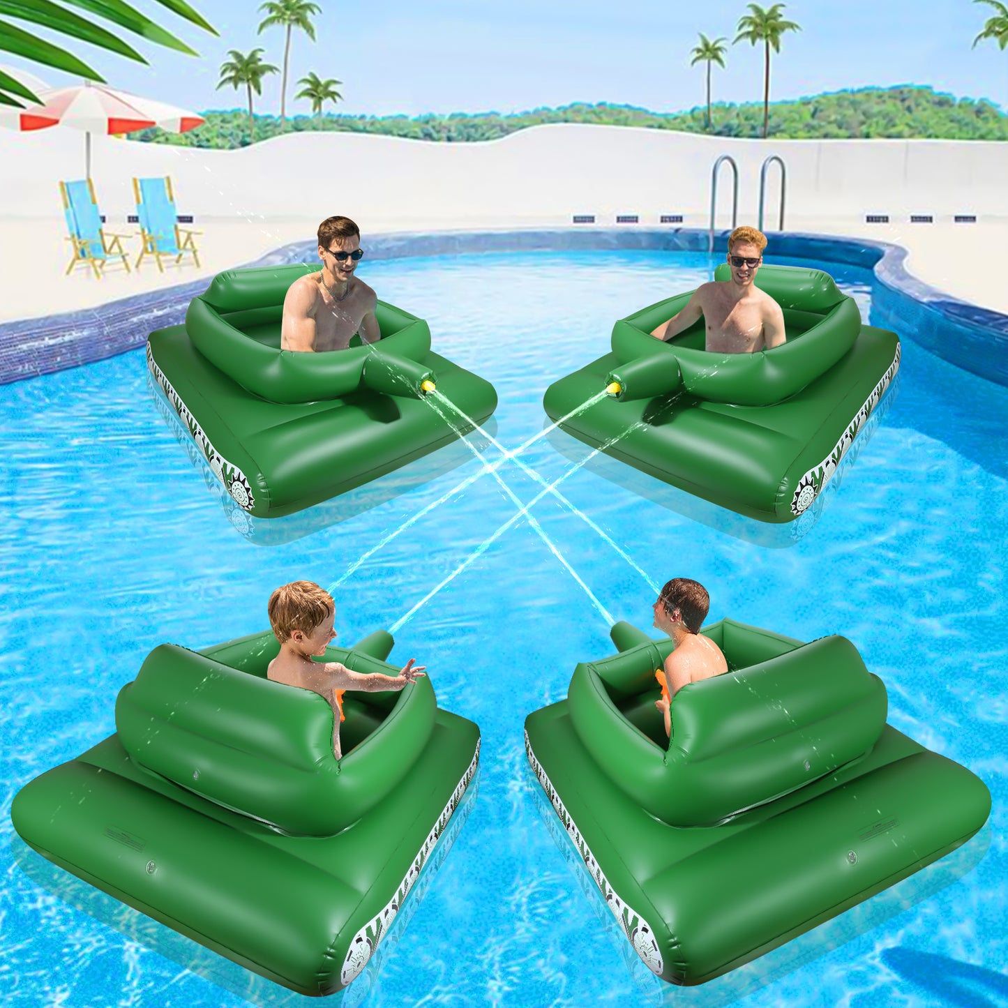 Giant Inflatable Tank Ride On Pool Float, Blow Up Tank Pool Floatie with Functional Pump-Action Water Cannon for Adults & Kids Ages 5+(1Pack)